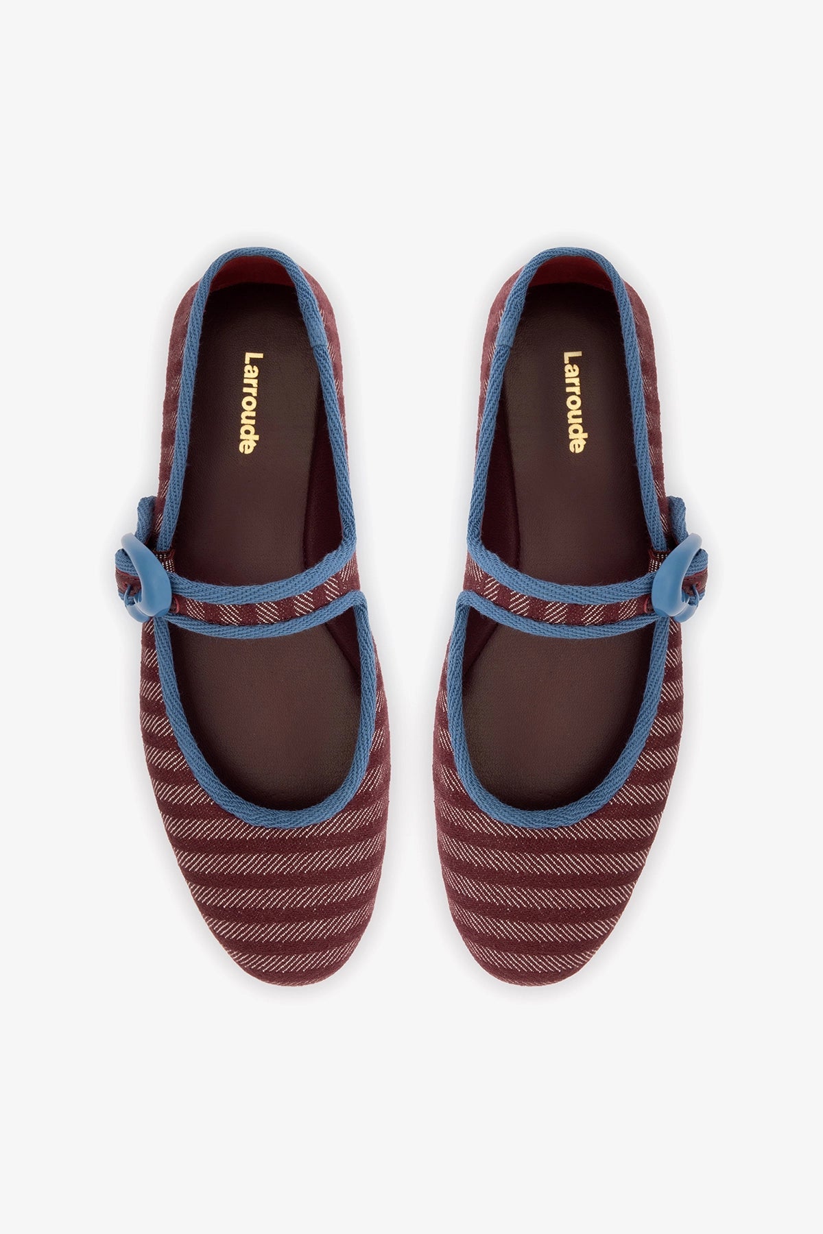 Verona Ballet Flat In Wine Striped Fabric and Blue Stoned Trimming - Larroude