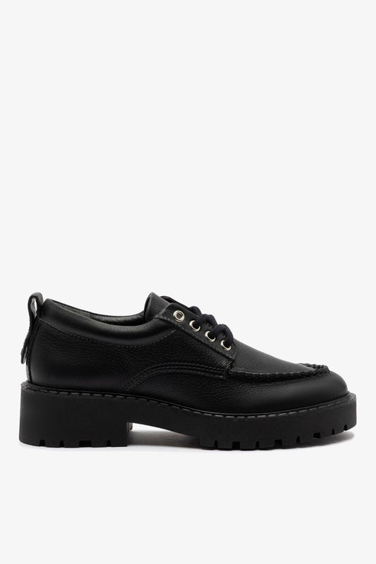 London Lace Up Loafer In Black Leather - Larroude