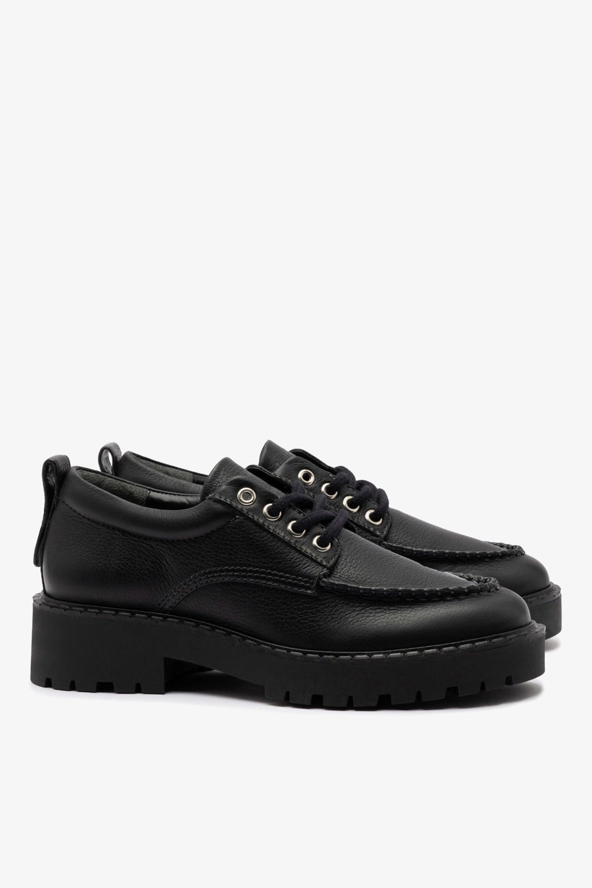 London Lace Up Loafer In Black Leather - Larroude