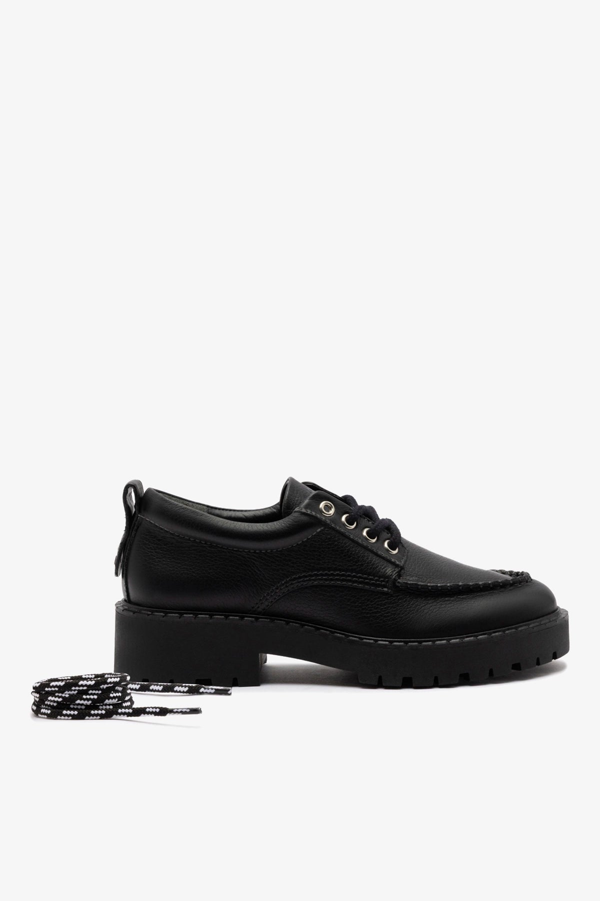 London Lace Up Loafer In Black Leather - Larroude