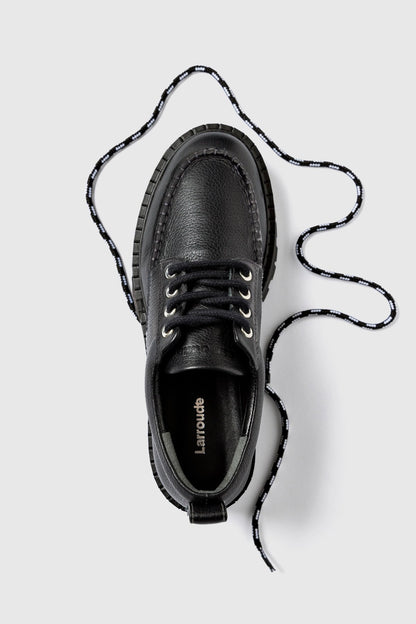 London Lace Up Loafer In Black Leather - Larroude