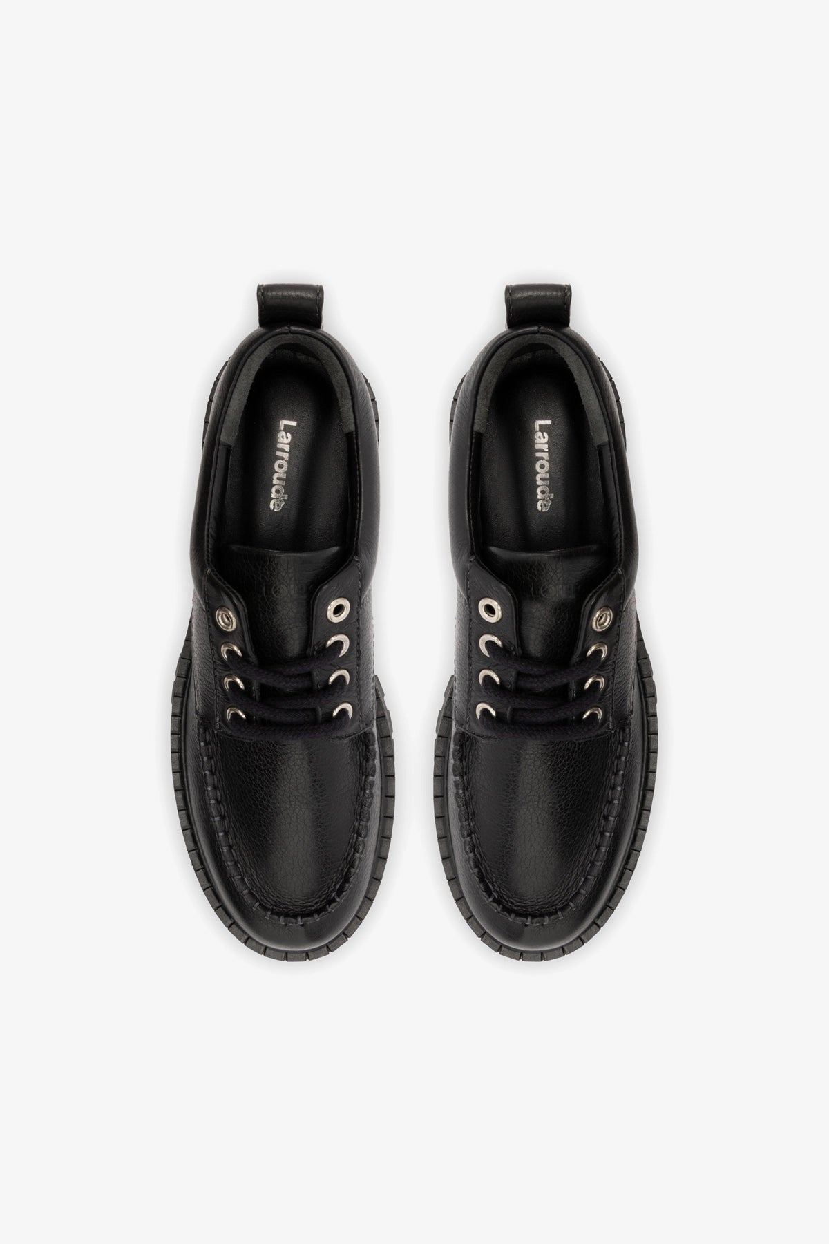 London Lace Up Loafer In Black Leather - Larroude