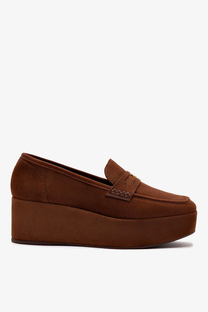 Suki Flatform Loafer In Burnt Umber Suede - Larroude
