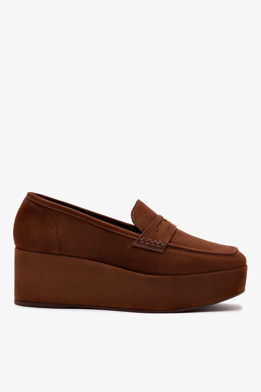 Suki Flatform Loafer In Burnt Umber Suede - Larroude
