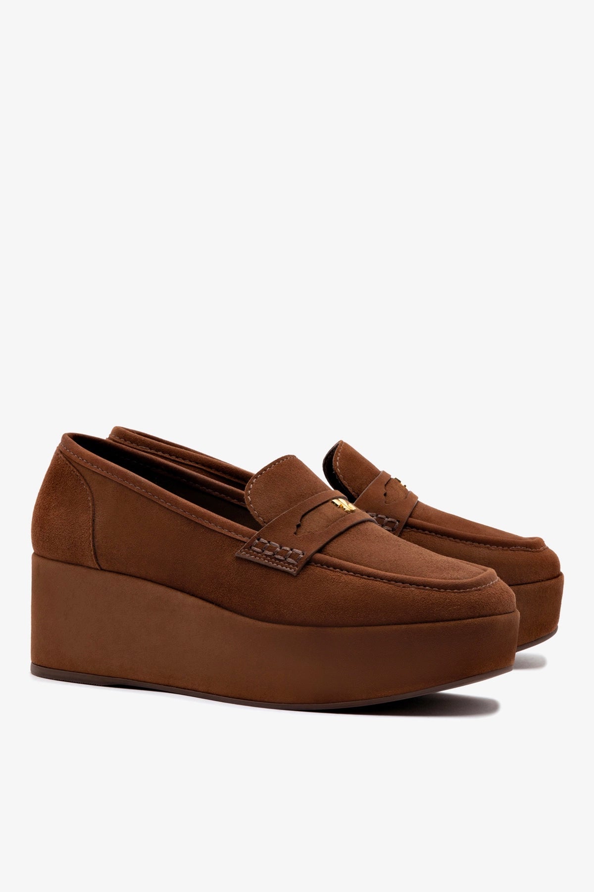 Suki Flatform Loafer In Burnt Umber Suede - Larroude