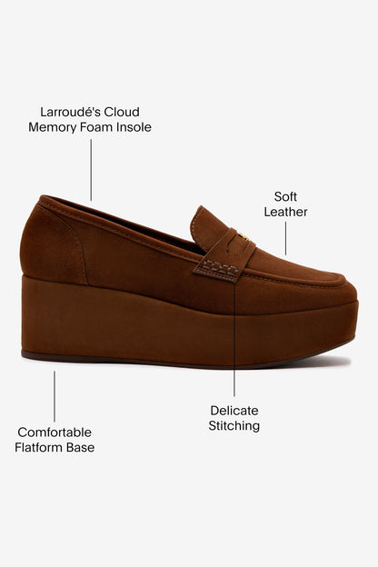 Suki Flatform Loafer In Burnt Umber Suede - Larroude
