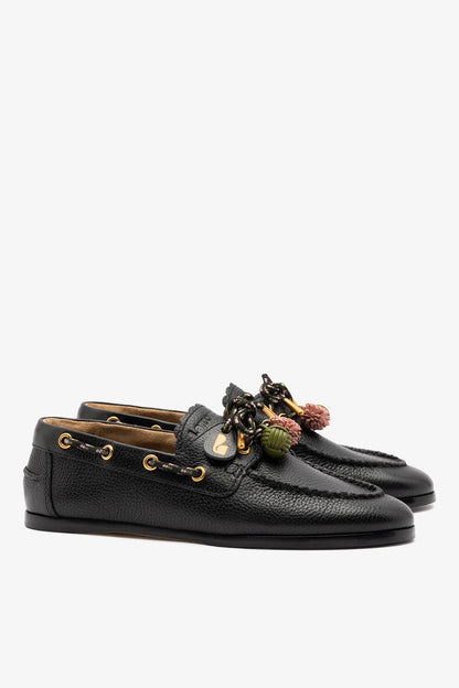 Cyprus Boat Shoe Black Leather - Larroude