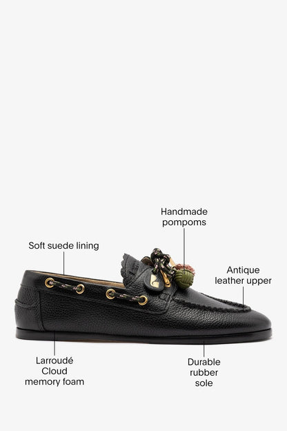 Cyprus Boat Shoe Black Leather - Larroude