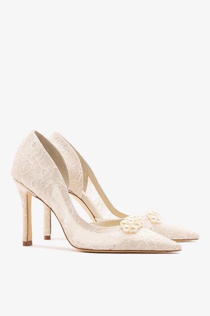Larroudé x Markarian: D'Orsay Pump White Lace - Larroude