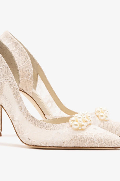 Larroudé x Markarian: D'Orsay Pump White Lace - Larroude