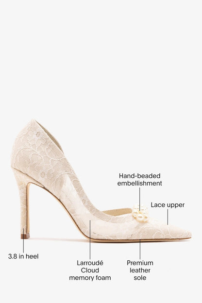 Larroudé x Markarian: D'Orsay Pump White Lace - Larroude