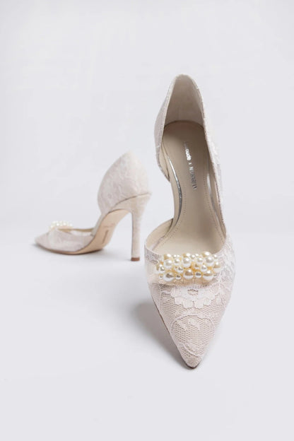 Larroudé x Markarian: D'Orsay Pump White Lace - Larroude