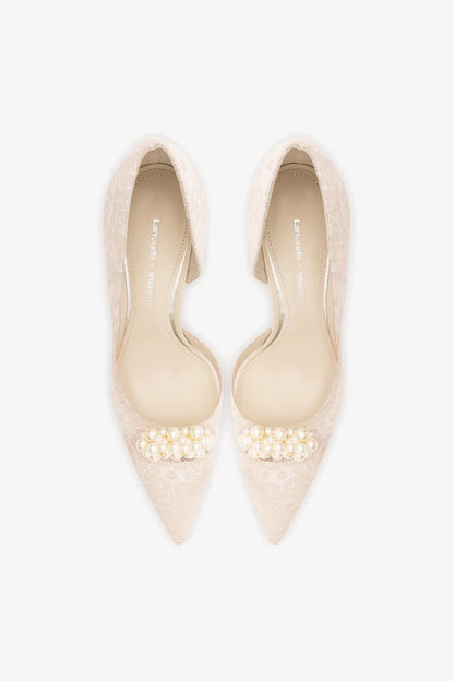 Larroudé x Markarian: D'Orsay Pump White Lace - Larroude