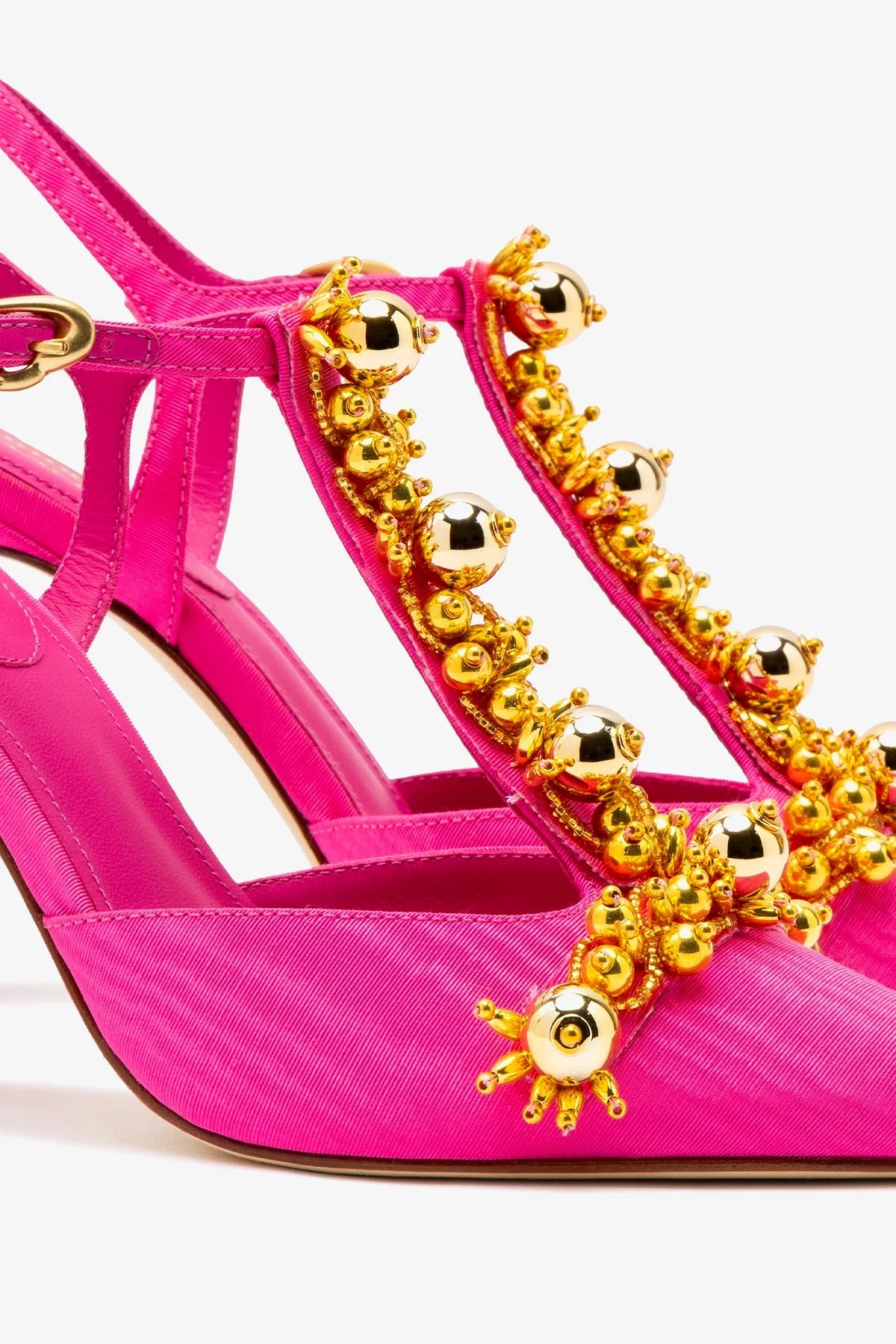 Larroudé x Libertine Pump In Magenta Fabric and Golden Balls - Larroude