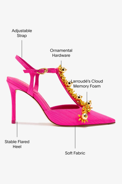 Larroudé x Libertine Pump In Magenta Fabric and Golden Balls - Larroude