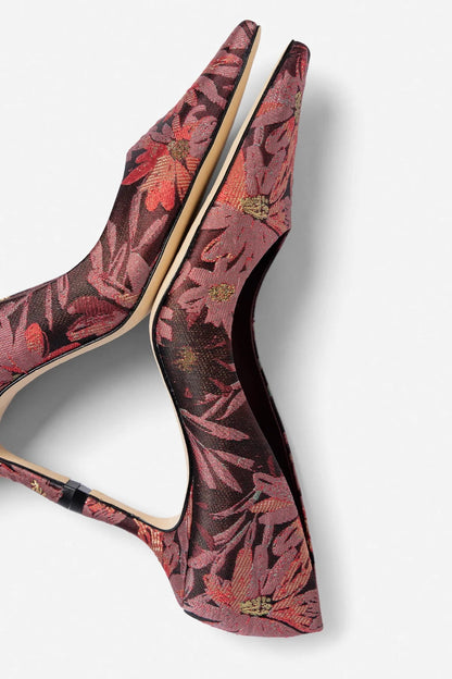 Larroudé by Markarian: Pump Burgundy Floral Brocade - Larroude