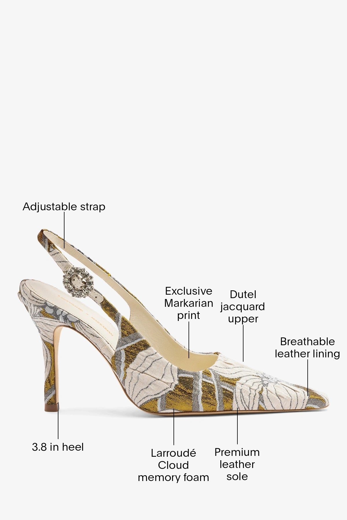 Larroudé by Markarian: Carine Pump Gold Floral Jacquard - Larroude