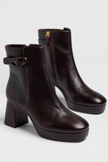 Dolly Verona Low Platform Boot Brown Leather - Larroude
