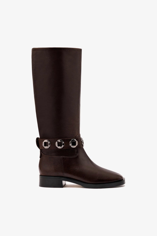 Milan Flat Boot In Brown Leather - Larroude