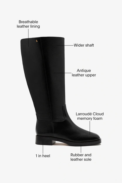 Anne Wide Boot Black Leather - Larroude