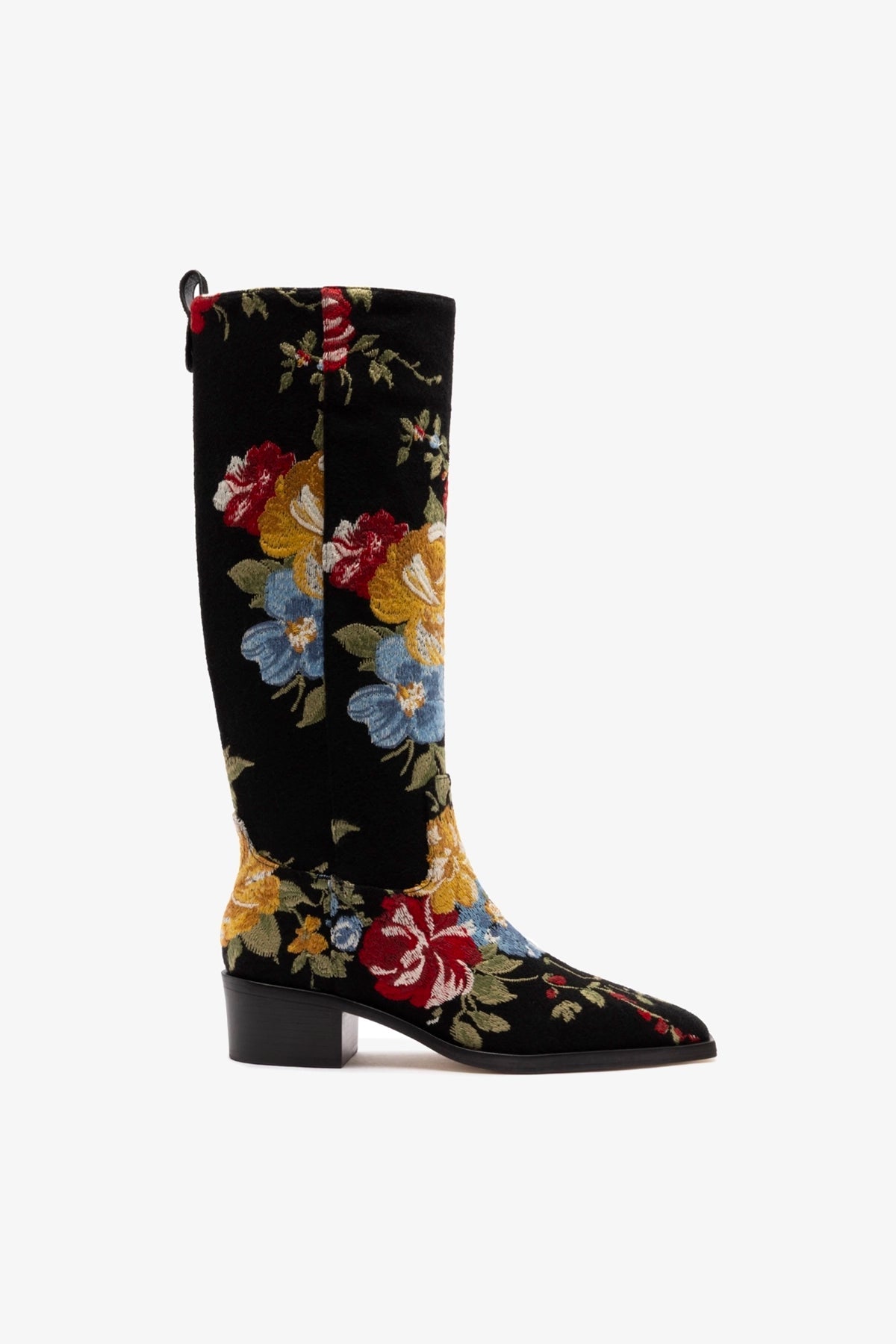 Larroudé x Markarian Florencia Boot In Floral Embroidery Black Fabric - Larroude