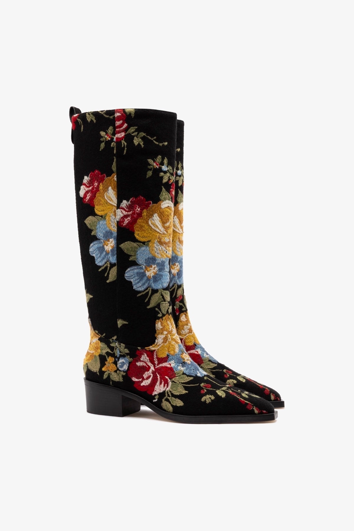 Larroudé x Markarian Florencia Boot In Floral Embroidery Black Fabric - Larroude