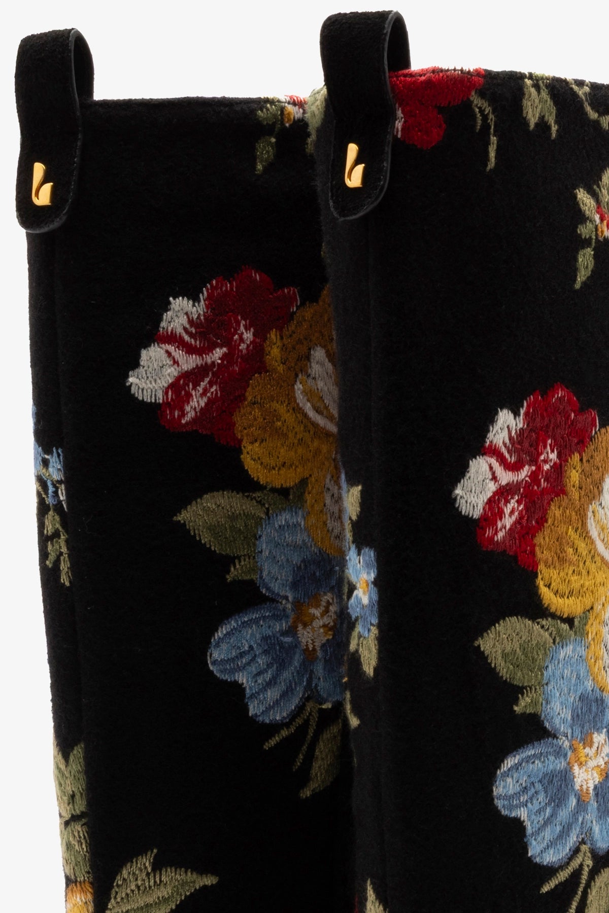 Larroudé x Markarian Florencia Boot In Floral Embroidery Black Fabric - Larroude