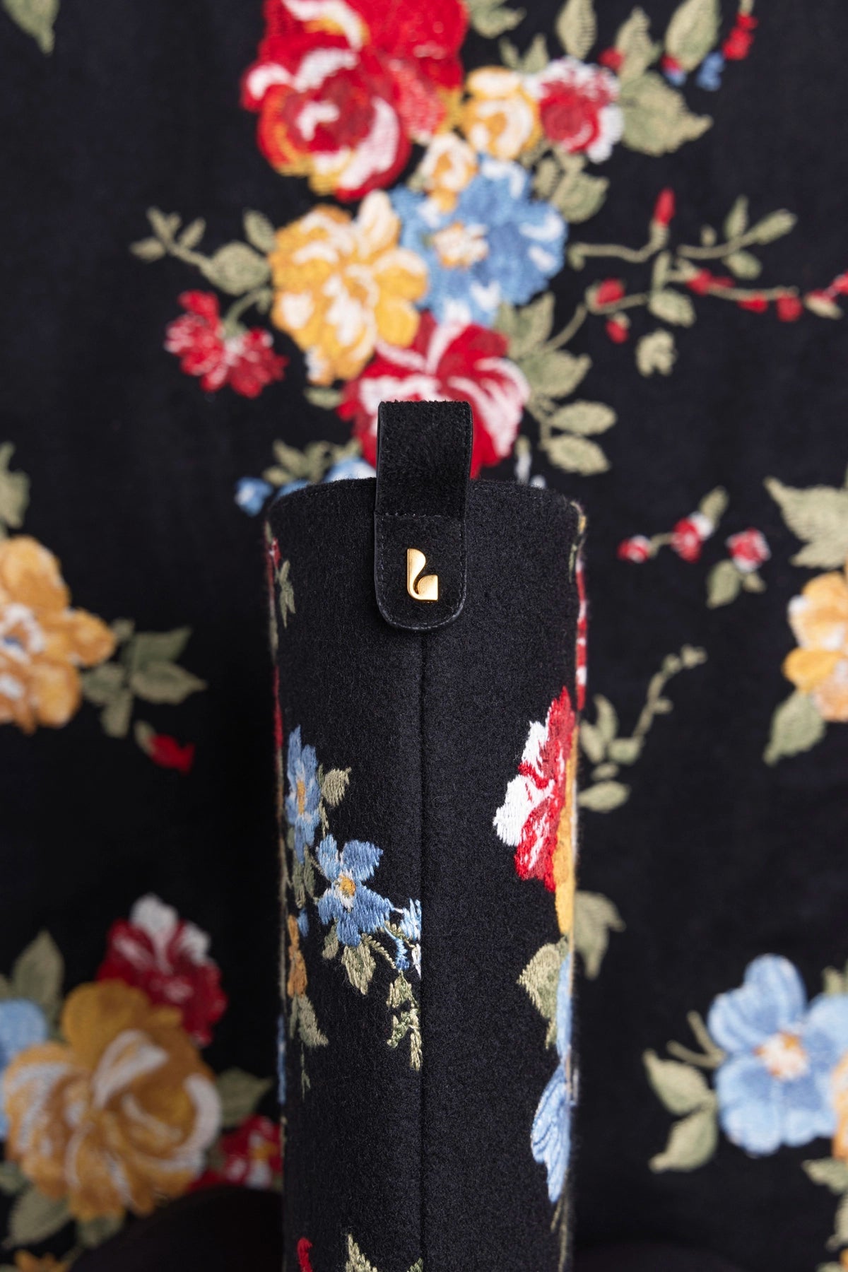 Larroudé x Markarian Florencia Boot In Floral Embroidery Black Fabric - Larroude