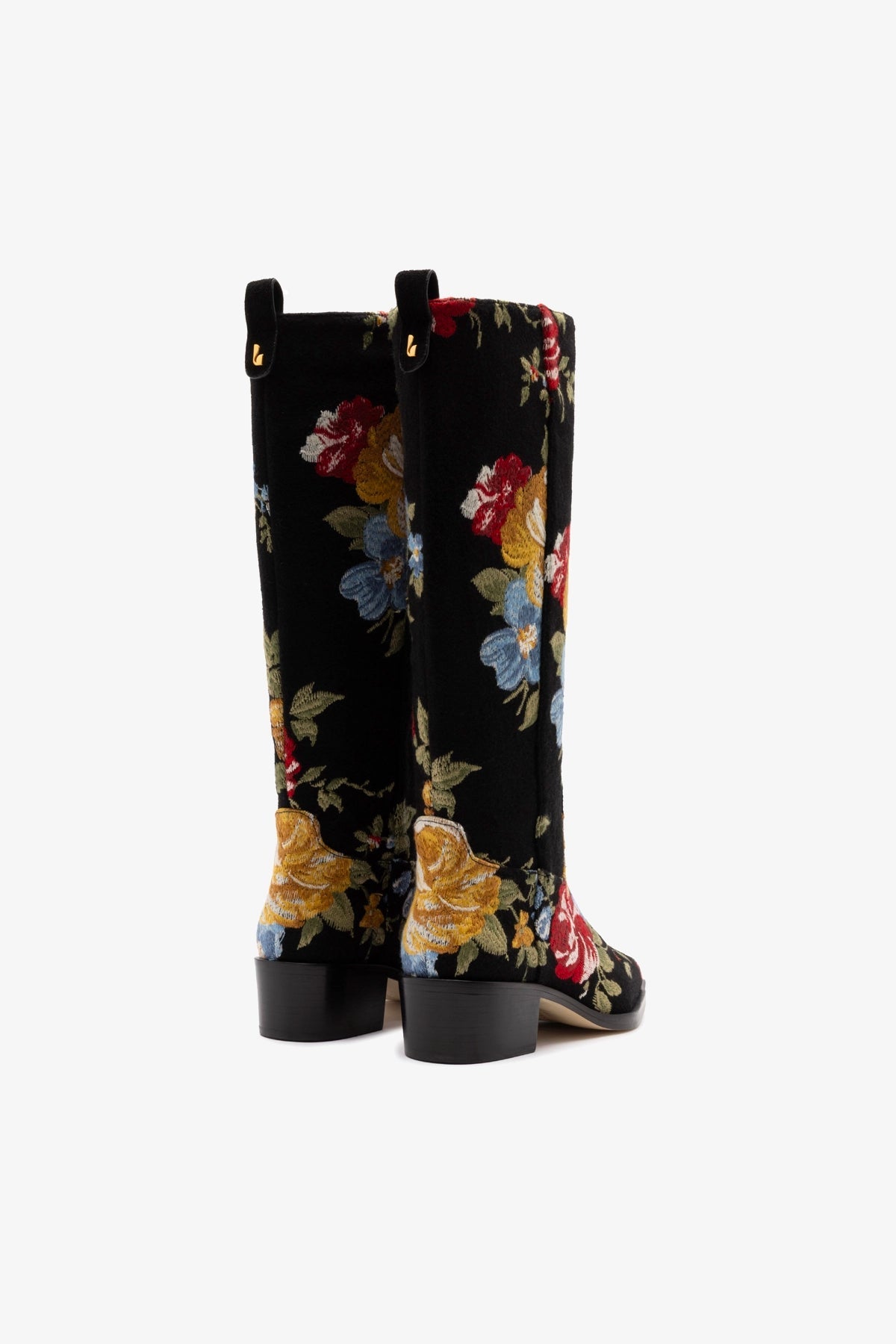 Larroudé x Markarian Florencia Boot In Floral Embroidery Black Fabric - Larroude