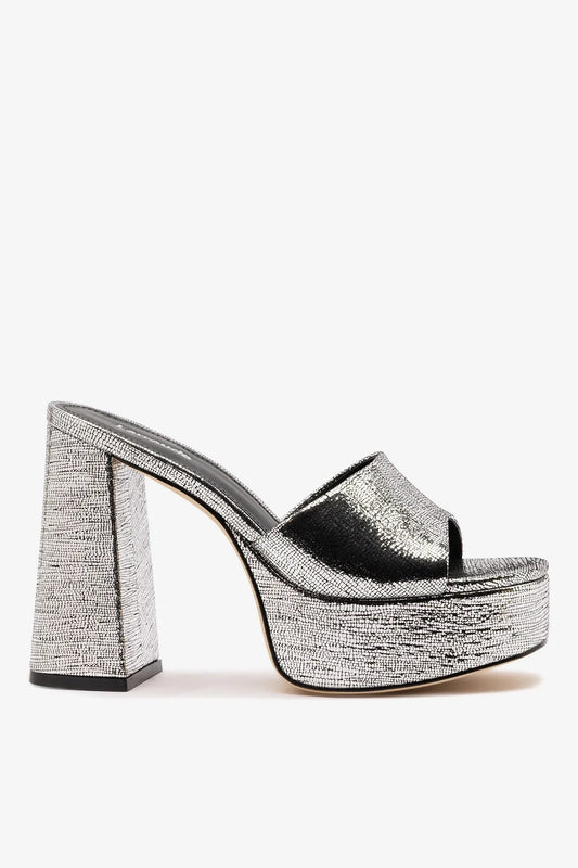 Dolly Platform Mule Silver Leather - Larroude