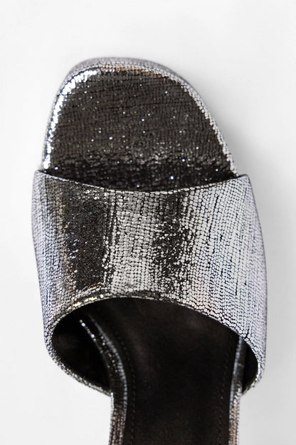 Dolly Platform Mule Silver Leather - Larroude