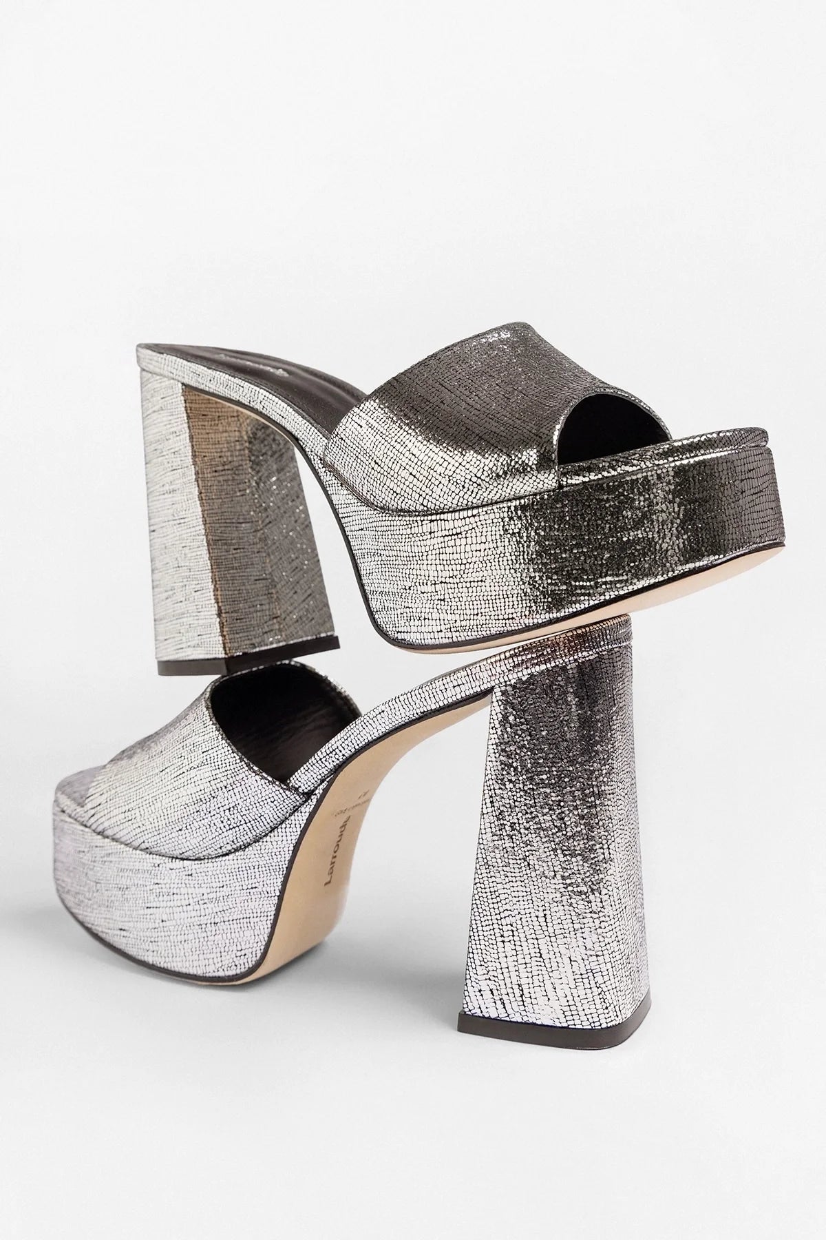Dolly Platform Mule Silver Leather - Larroude