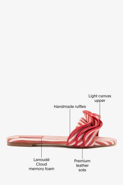 Ivy Ruffle Flat Carmine Striped Canvas - Larroude