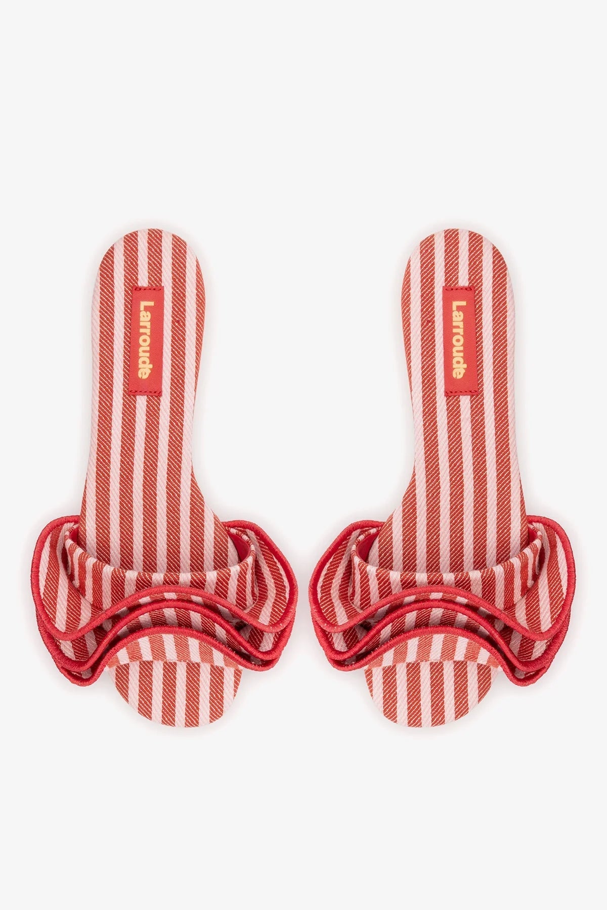 Ivy Ruffle Flat Carmine Striped Canvas - Larroude