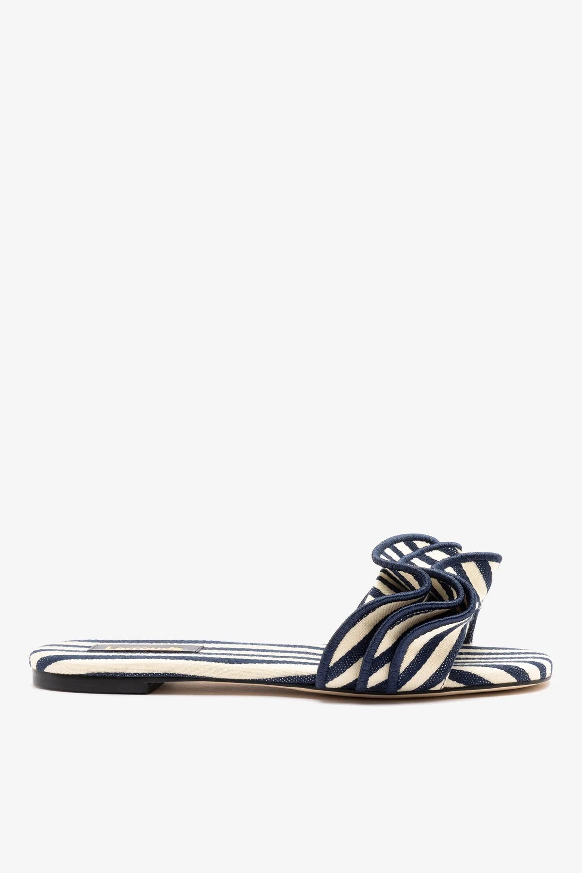 Ivy Ruffle Flat Navy Striped Canvas - Larroude