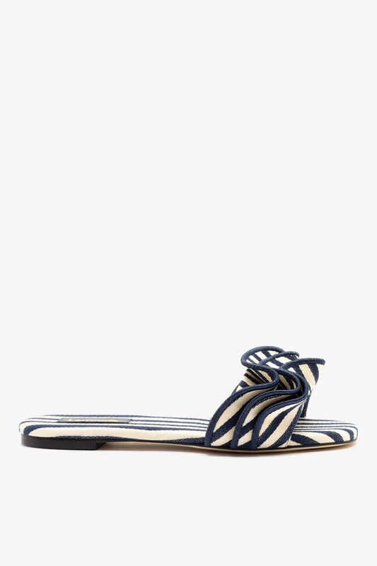 Ivy Ruffle Flat Navy Striped Canvas - Larroude