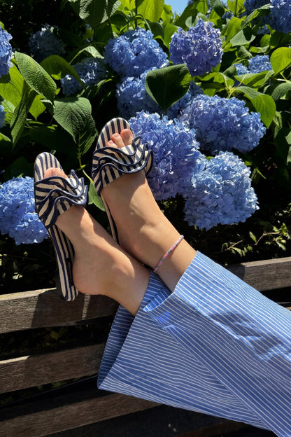 Ivy Ruffle Flat Navy Striped Canvas - Larroude