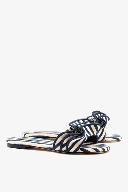 Ivy Ruffle Flat Navy Striped Canvas - Larroude