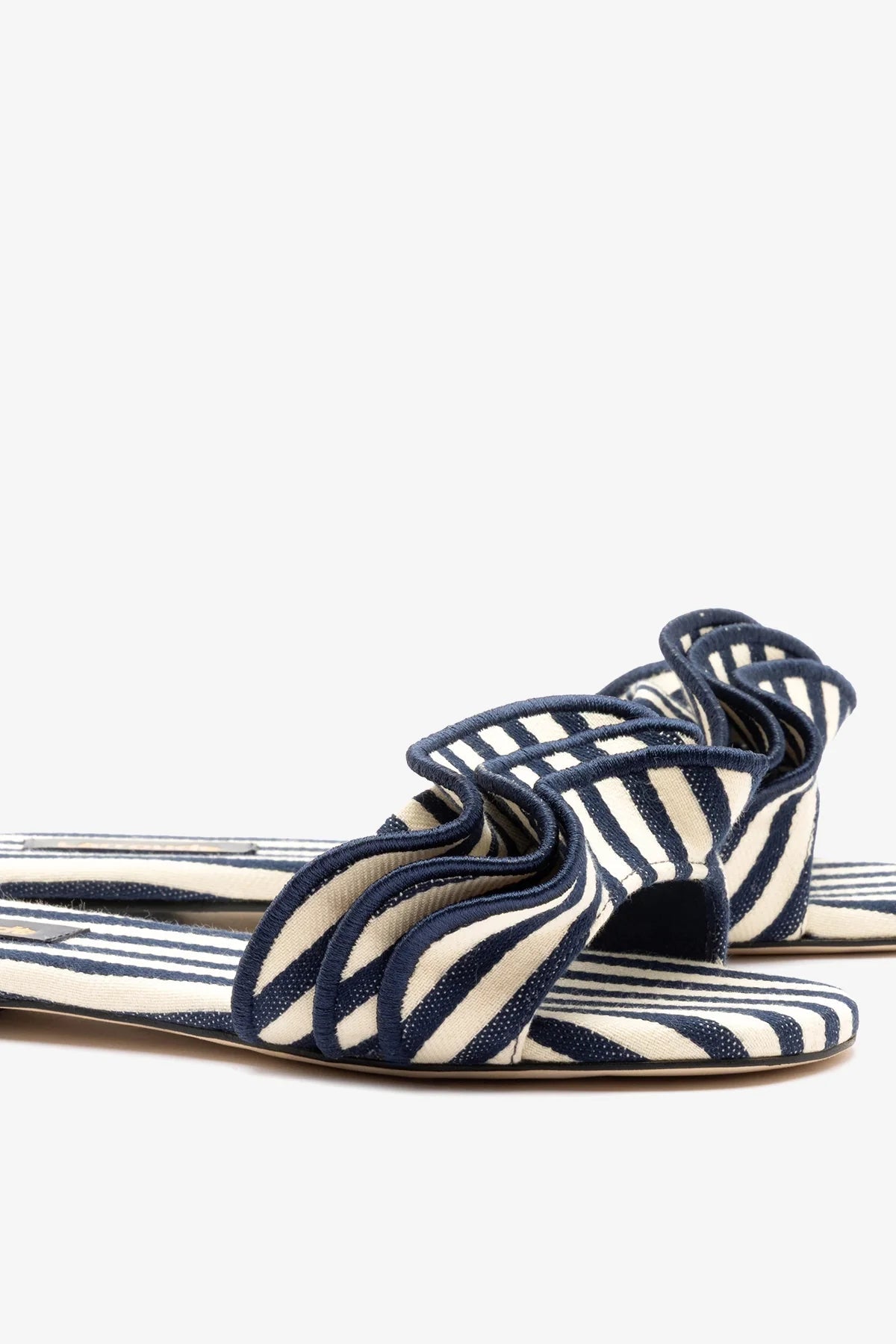 Ivy Ruffle Flat Navy Striped Canvas - Larroude