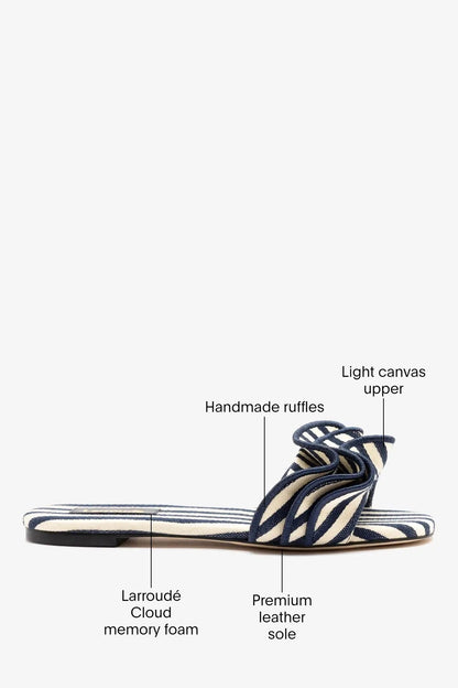 Ivy Ruffle Flat Navy Striped Canvas - Larroude