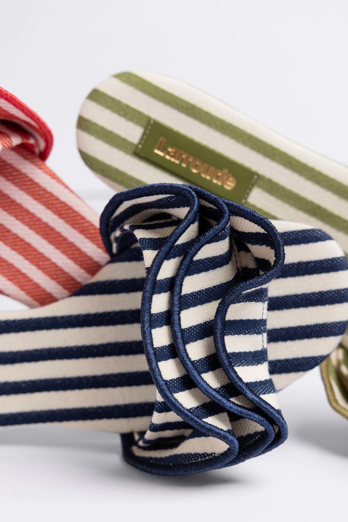 Ivy Ruffle Flat Navy Striped Canvas - Larroude