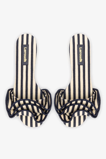 Ivy Ruffle Flat Navy Striped Canvas - Larroude
