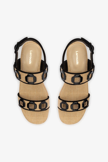 Milan Flatform In Beige Raffia and Black Trimming - Larroude