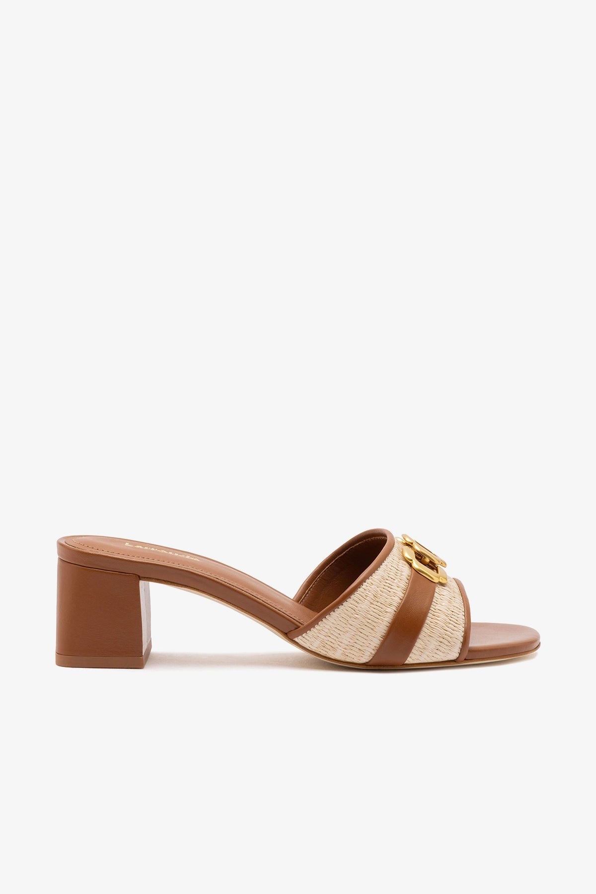Franca Block Sandal In Natural Raffia And Caramel Leather - Larroude