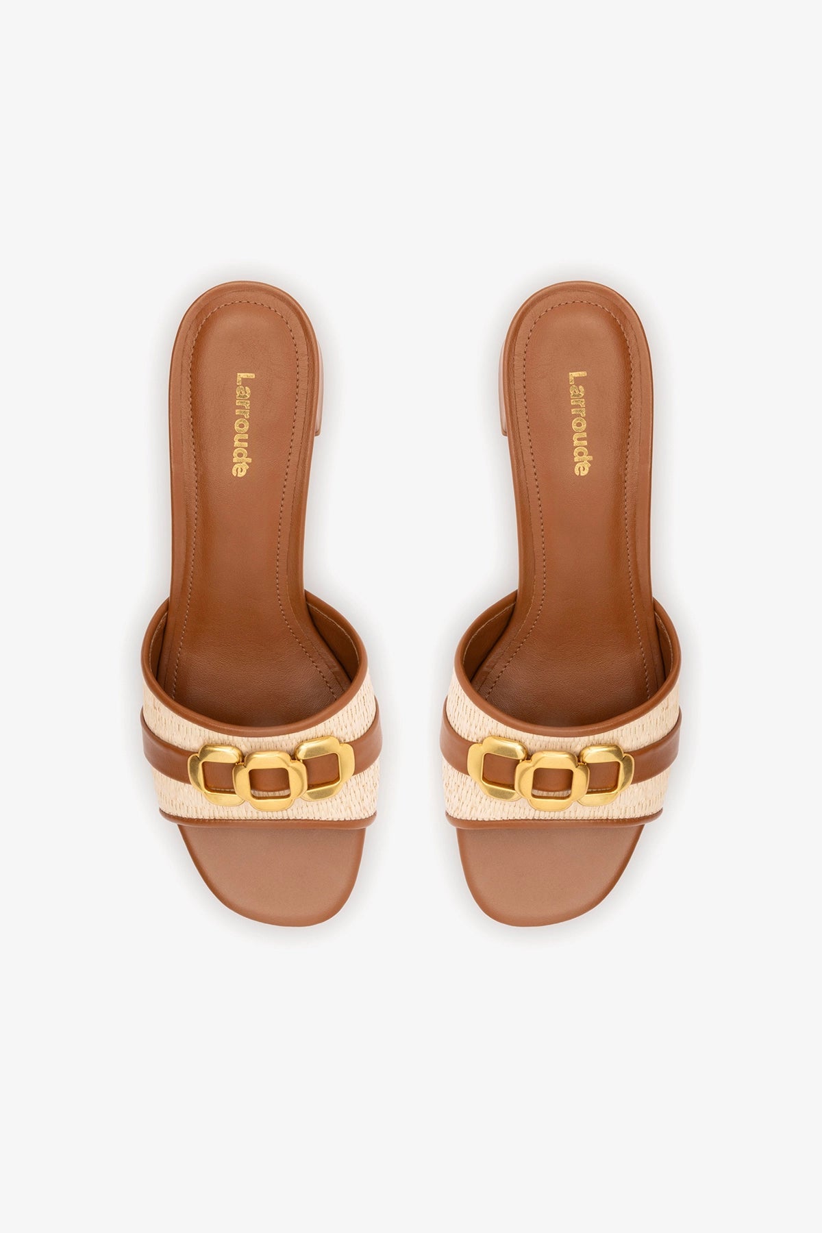 Franca Block Sandal In Natural Raffia And Caramel Leather - Larroude