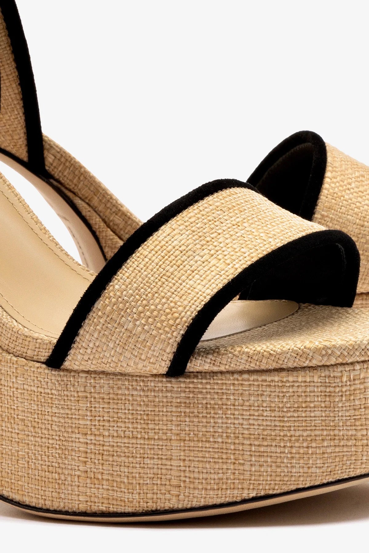 Dolly Sandal In Beige Raffia and Black Trimming - Larroude