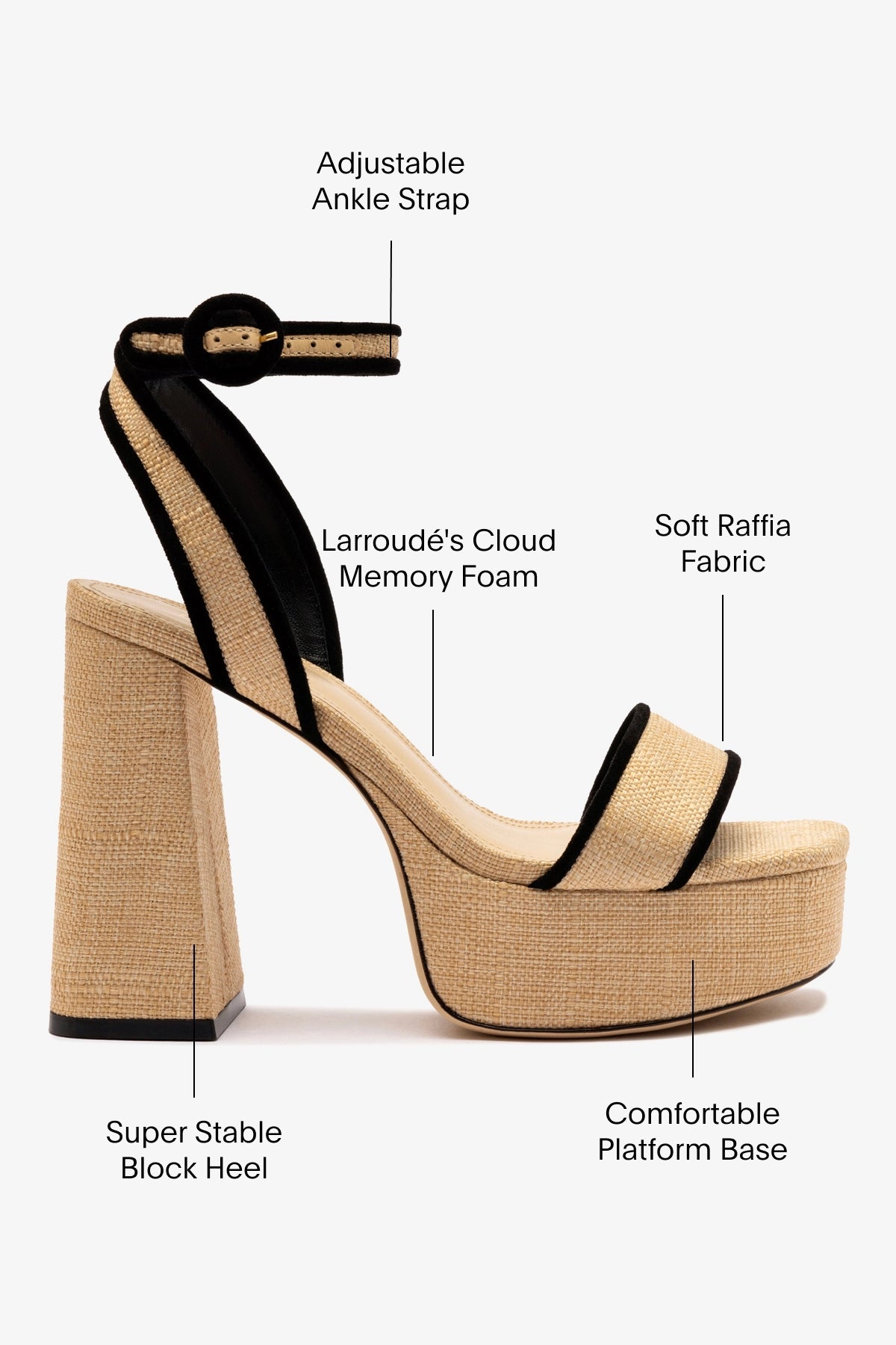 Dolly Sandal In Beige Raffia and Black Trimming - Larroude