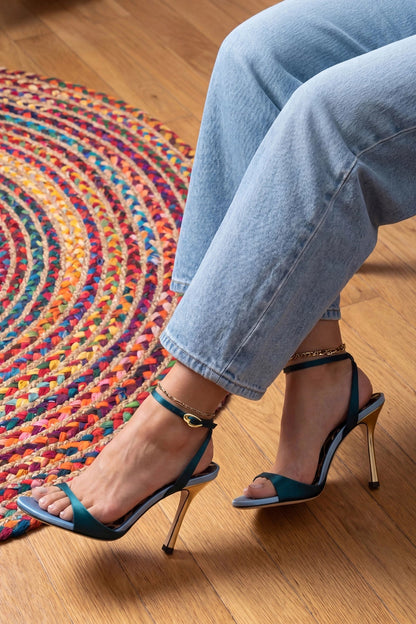 Freya Sandal Teal Satin - Larroude