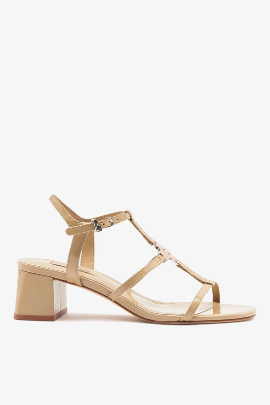 Hana Block Sandal Sand Patent Leather - Larroude