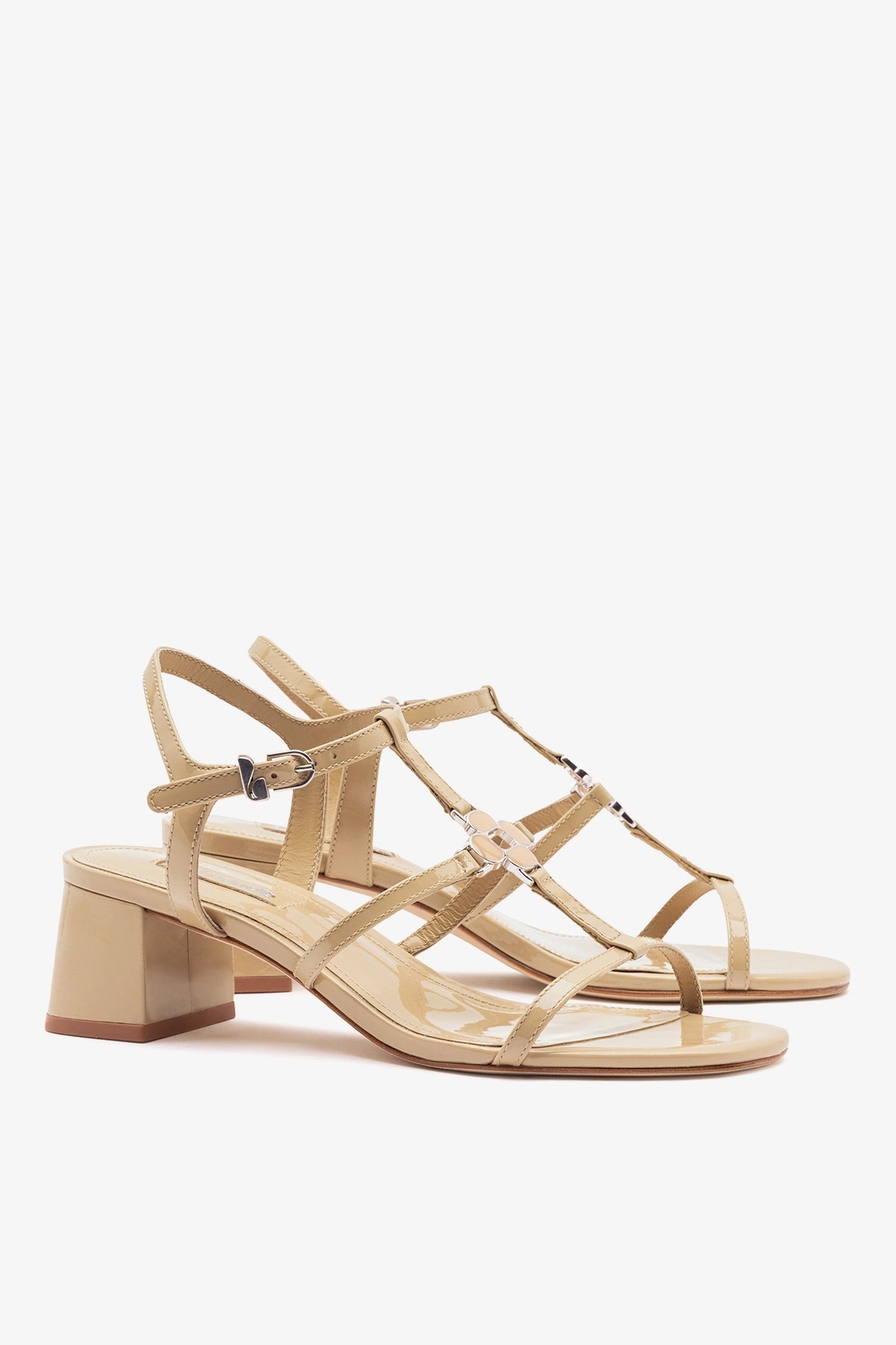 Hana Block Sandal Sand Patent Leather - Larroude